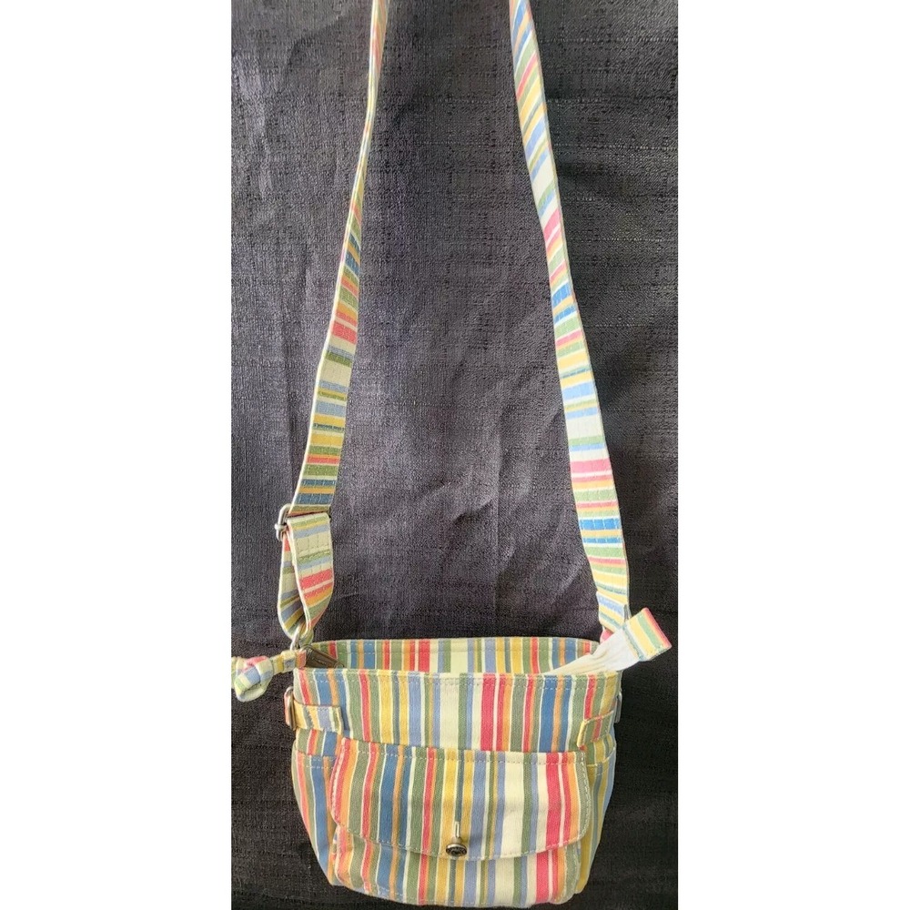 Fossil St Moritz Striped Canvas Adjustable Shoulder Bag w/ Zip Pockets Purse